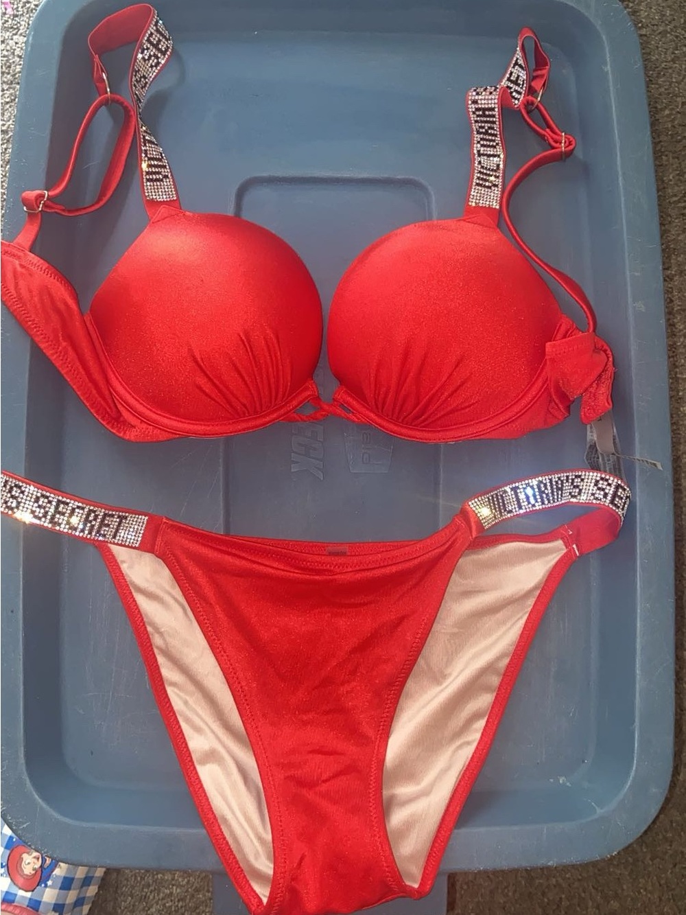 Victoria's Secret Red Bikini Set with Jeweled Straps